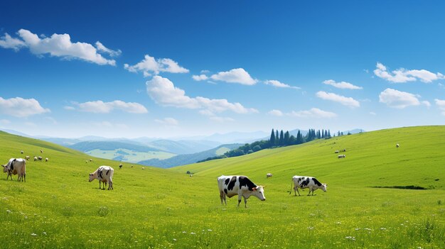 un troupeau de vaches paissent dans une prairie verte