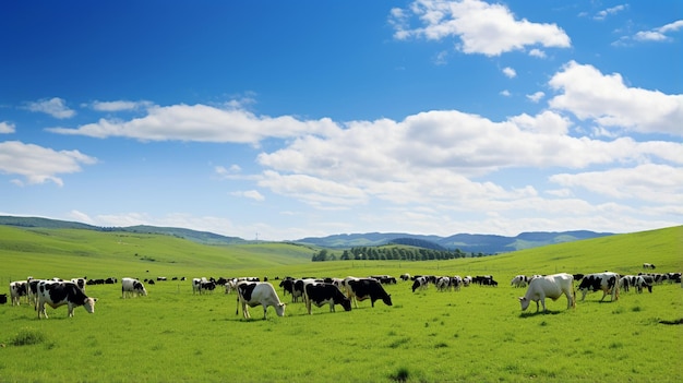 un troupeau de vaches paît dans une prairie verte