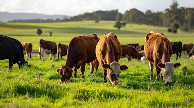 Troupeau de vaches qui paissent sur une terre agricole