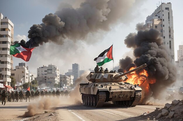 Les troupes de l'armée de libération palestinienne célèbrent leur victoire