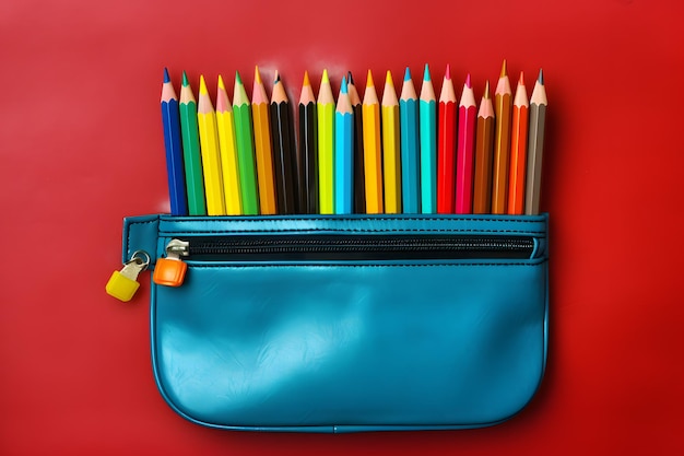 Une trousse colorée remplie d'une variété d'instruments d'écriture représentant la créativité