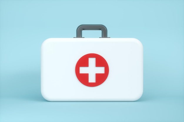 Trousse médicale et équipement médical d'urgence avec fond blanc rendu 3d
