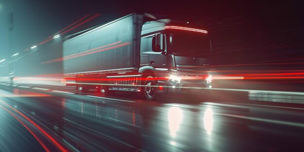 Truck de fret livrant des marchandises flou de mouvement IA générative