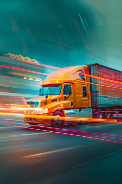 Truck de fret livrant des marchandises flou de mouvement IA générative