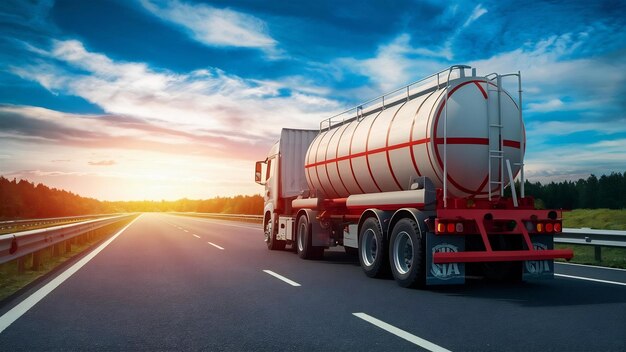 Photo truck à gaz sur route avec concept de transport de conteneurs d'huile-citerne