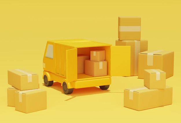 Truck de livraison avec porte arrière ouverte graphique 3D