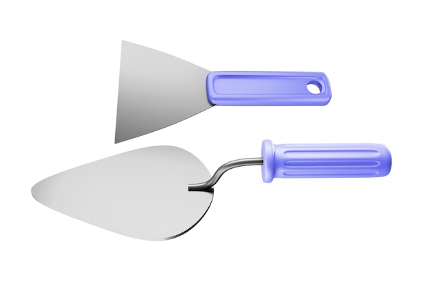 Photo truelle et spatule avec manche en plastique violet 3d
