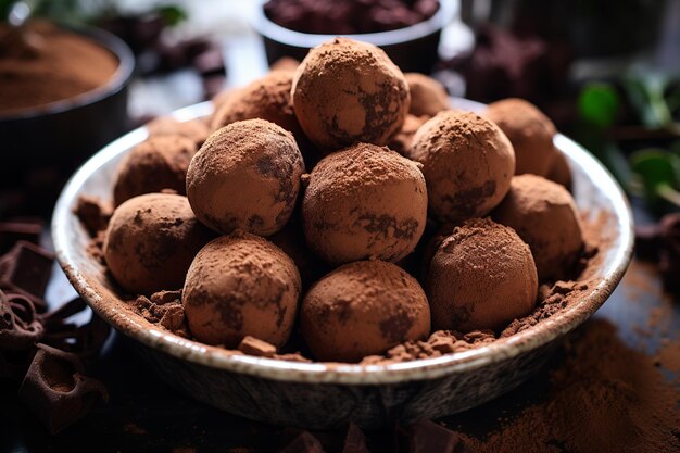 Truffes au chocolat faites maison avec de la poudre de cacao