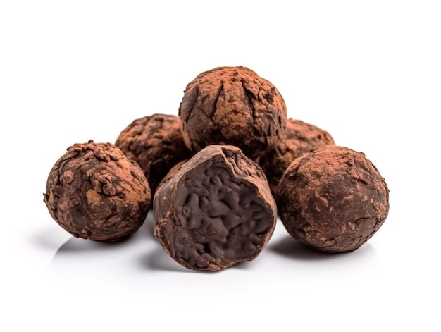 Truffes de chocolat noir isolé sur fond blanc