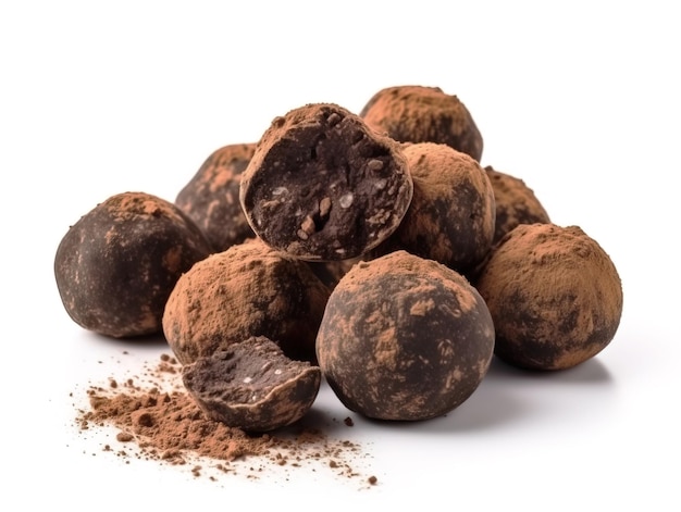 Truffes de chocolat noir isolé sur fond blanc