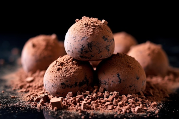 Truffes sucrées avec de la poudre de cacao