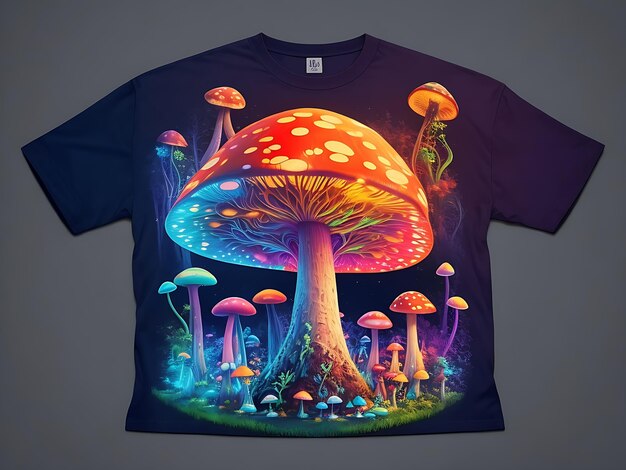 Tshirt moderne logo magique trippy champignon monde belles couleurs générateur ai