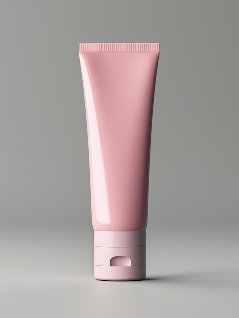 tube cosmétique ouvert rose sur fond gris