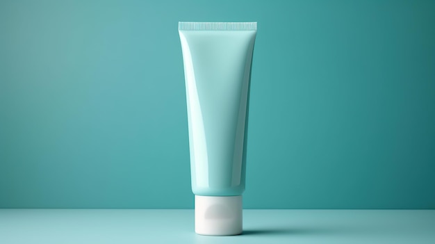 Tube de crème pour les mains à l'ombre bleue vide minimaliste simple IA générative