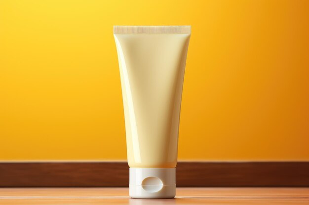 Photo tube jaune avec crème pour les mains présentation de produits cosmétiques sur fond jaune maquette de produit cosmétique