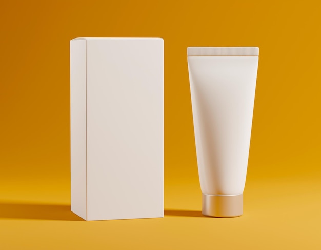 Un tube de lotion blanc à côté d'une boîte blanche.