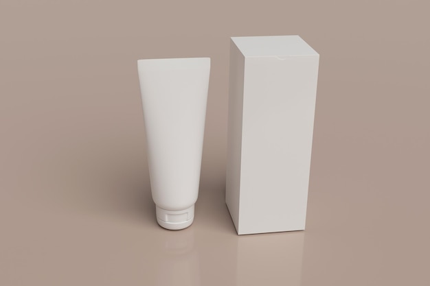 Un tube de lotion debout à côté d'une boîte
