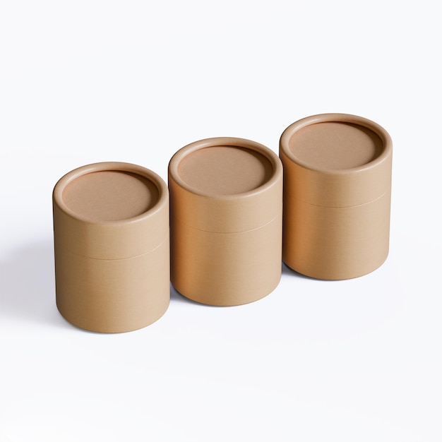 Tube de papier réaliste couleur brune texture réaliste isolée sur fond gris rendu 3D