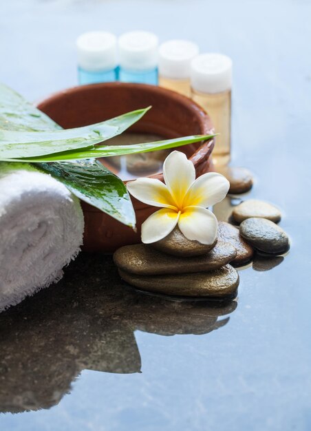 Tube et pierres de crème de fleurs tropicales de bien-être Concept de soins du corps et de spa