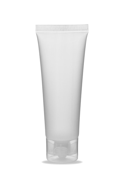 Tube en plastique blanc brillant pour médicaments ou cosmétiques gel crème dentifrice pour soins de la peau Emballage réaliste avec couvercle rabattable isolé sur fond blanc Il s'agit d'une photo avec un tracé de détourage