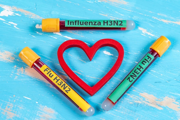 Tube à vide pour prélèvement sanguin écrit FLU H3N2 en référence au type de grippe