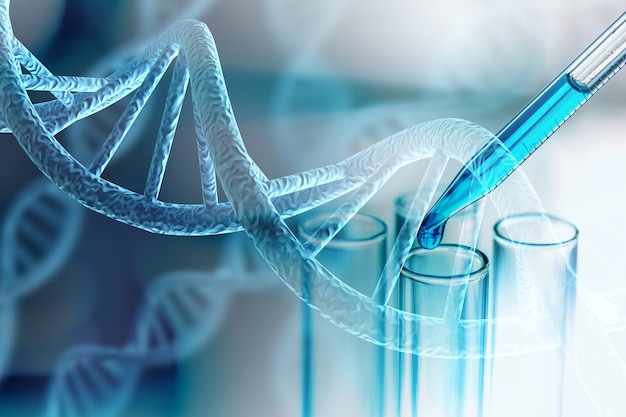 Tubes à essai de laboratoire scientifique et structure de l'ADN