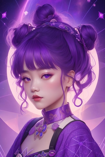 Étudiant Gothique Coréen Cheveux Violets Mystiques Illustration