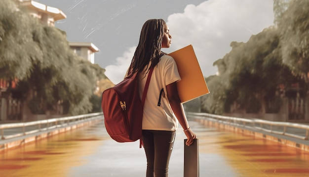 Étudiant qui marche avec des portefeuilles