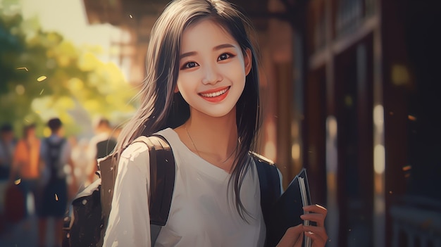 Étudiante heureuse Portrait d'étudiante asiatique avec un sac à dos