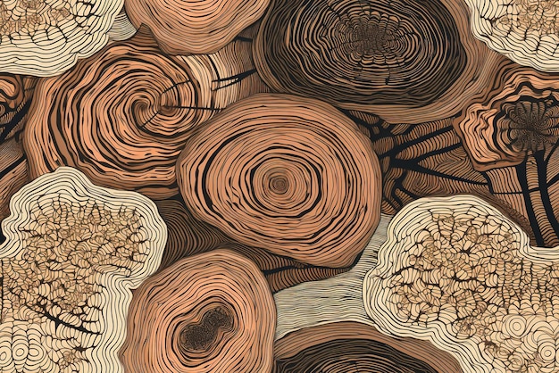 Tuile Modèle sans couture avec tronc d'arbre coupé Texture bois Generative AI