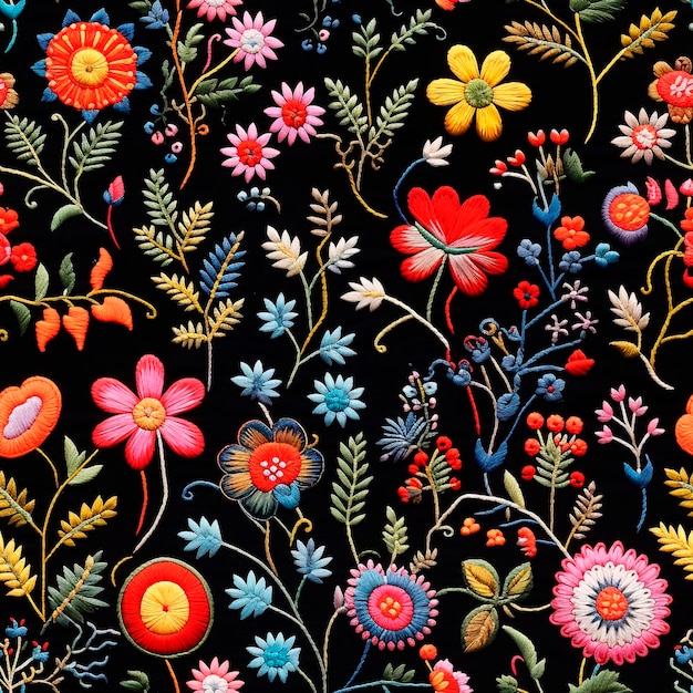 Tuile sans couture florale de broderie mexicaine avec broderie d'imitation générée par l'IA