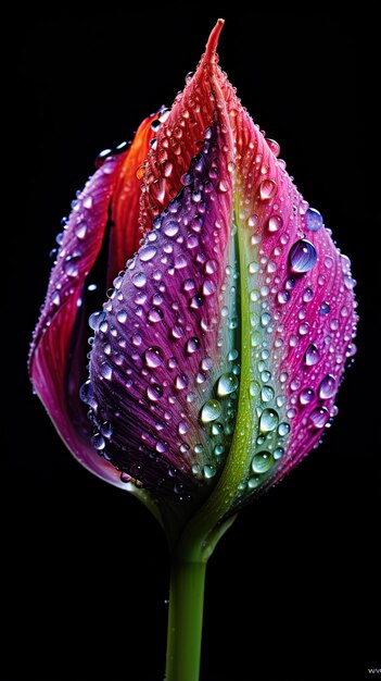 Photo une tulipane de couleur arc-en-ciel avec des gouttes d'eau