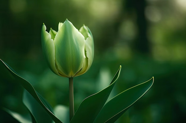 Une tulipe blanche dans un champ de feuilles vertes