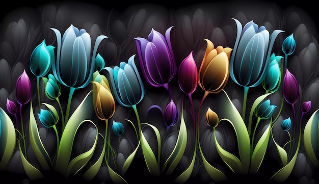 Une tulipe colorée sur fond noir