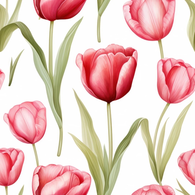 Tulipe couleur eau transparente avec motif de feuilles sur fond blanc