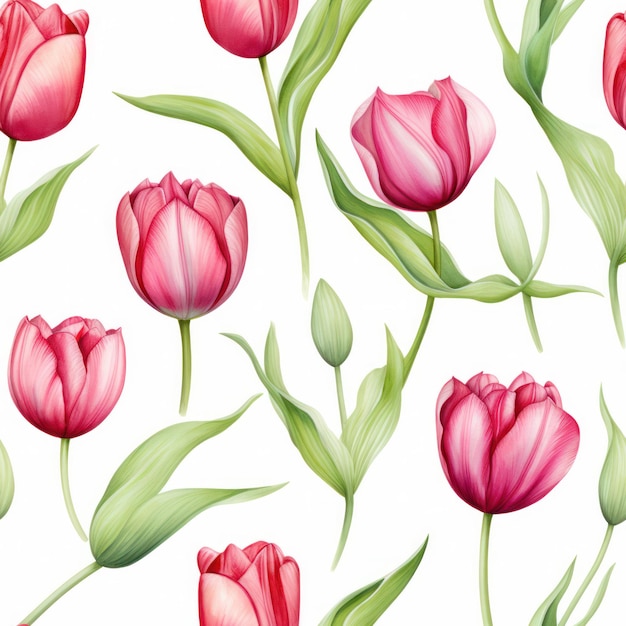 Tulipe couleur eau transparente avec motif de feuilles sur fond blanc