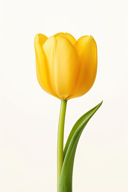 Une tulipe jaune avec une tige verte