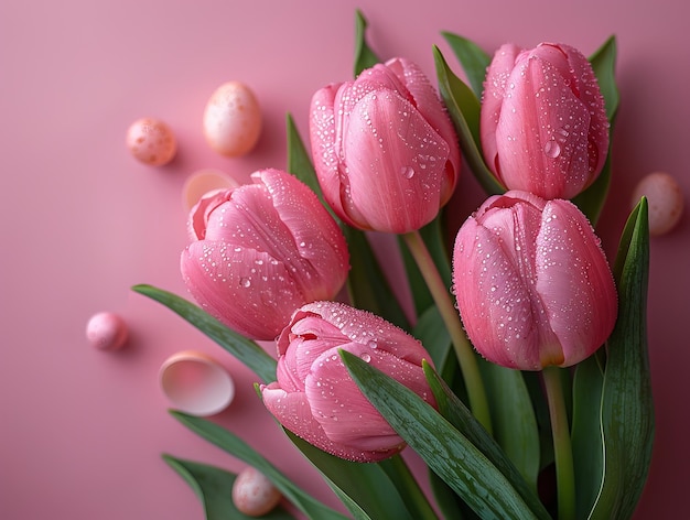 Tulipe de Pâques avec œuf sur fond pastel