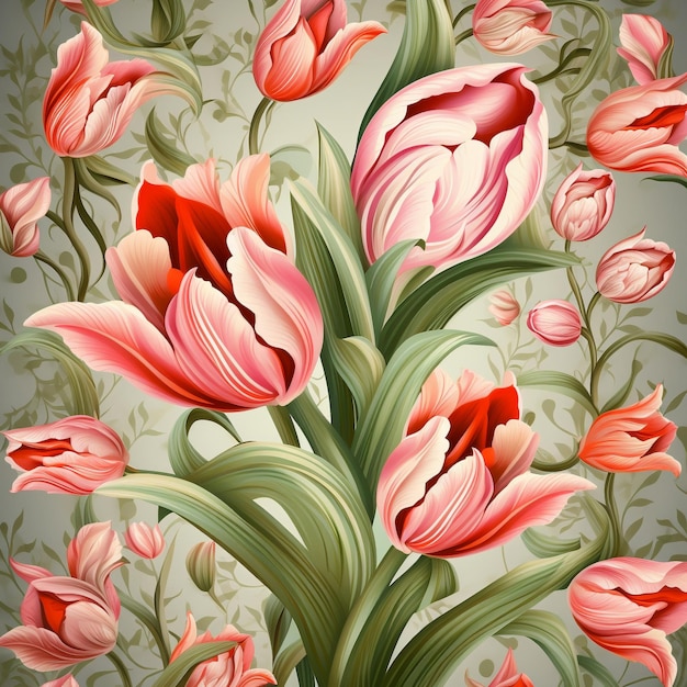 Tulipe rose sur fond vert