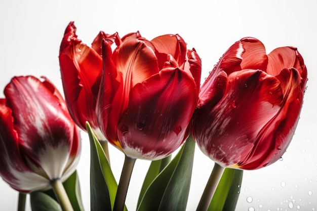 Photo une tulipe rouge est devant un fond blanc.