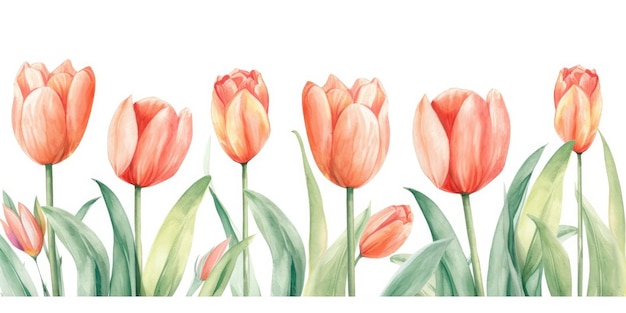Tulipes aquarelles à la menthe poivrée pour l'art mural ou la conception de papeterie AI générative
