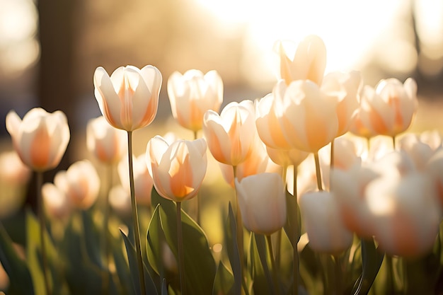 Tulipes blanches avec un fond défocalisé