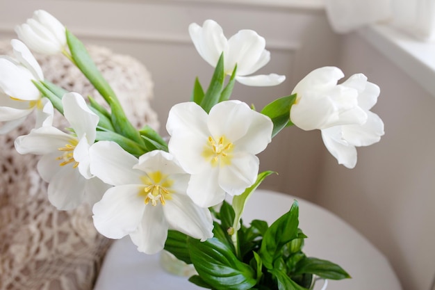 Tulipes blanches à l'intérieur Belle carte postale