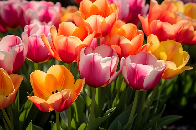 Des tulipes colorées en arrière-plan dans le jardin