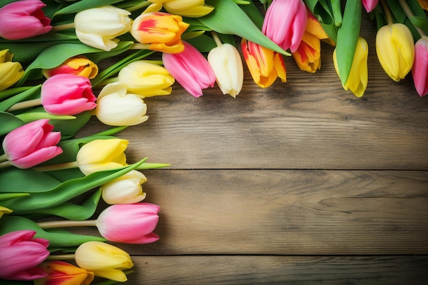 Tulipes colorées sur un fond en bois