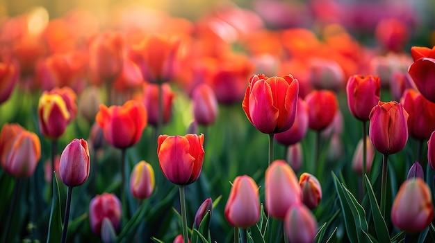 Les tulipes colorées poussent et fleurissent à proximité l'une de l'autre.