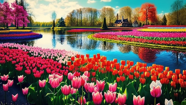 Les tulipes de la ferme fleurie de Keukenhof à Amsterdam aux Pays-Bas au printemps