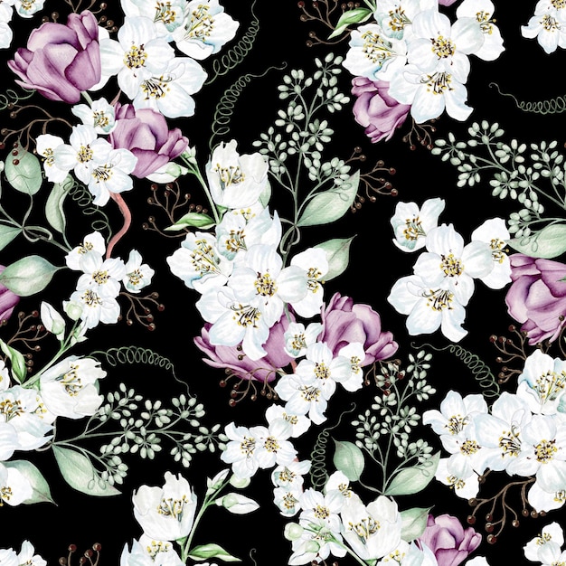 Tulipes et feuilles de fleur de cerisier fleur Floral pattern sans soudure