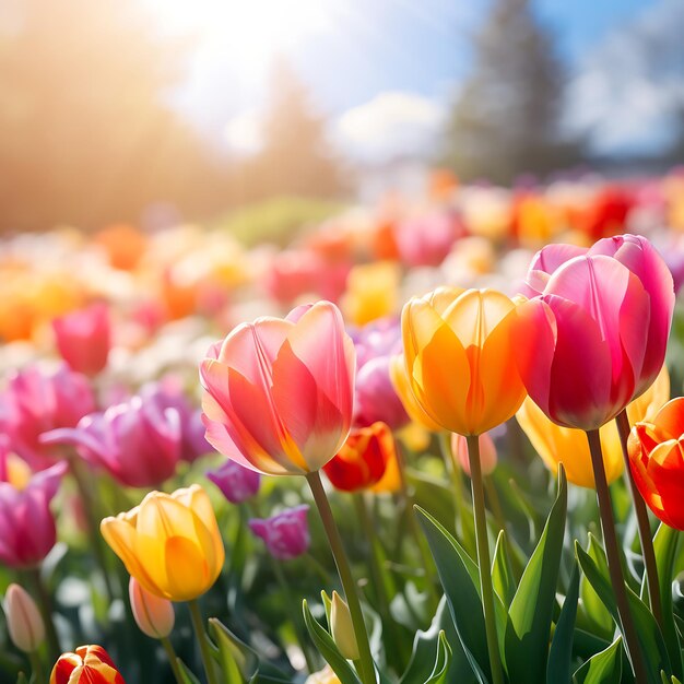 Les tulipes fleurissent dans le jardin Le fond de la nature du printemps