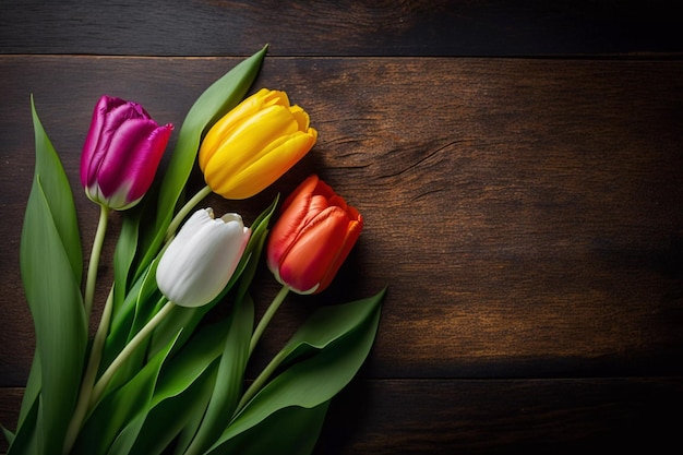 Tulipes sur fond de bois toile de printemps de pâques